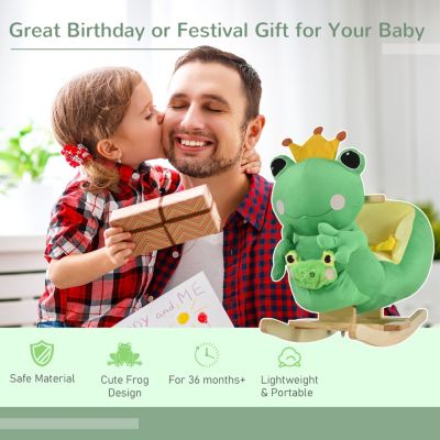 Kids Ride-On Rocking Horse Toy Frog Style Rocker with Fun Music, Seat Belt & Soft Plush Fabric Hand Puppet for Children 18-36 Months