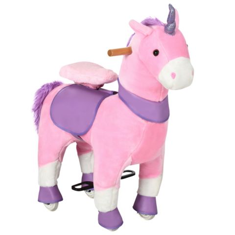 Детская мягкая игрушка Streamdale Furniture Soft Plush Unicorn Rocker with Sparkly Horn Ride-On, 176 lbs., Ages 3-6, цвет: Розовый