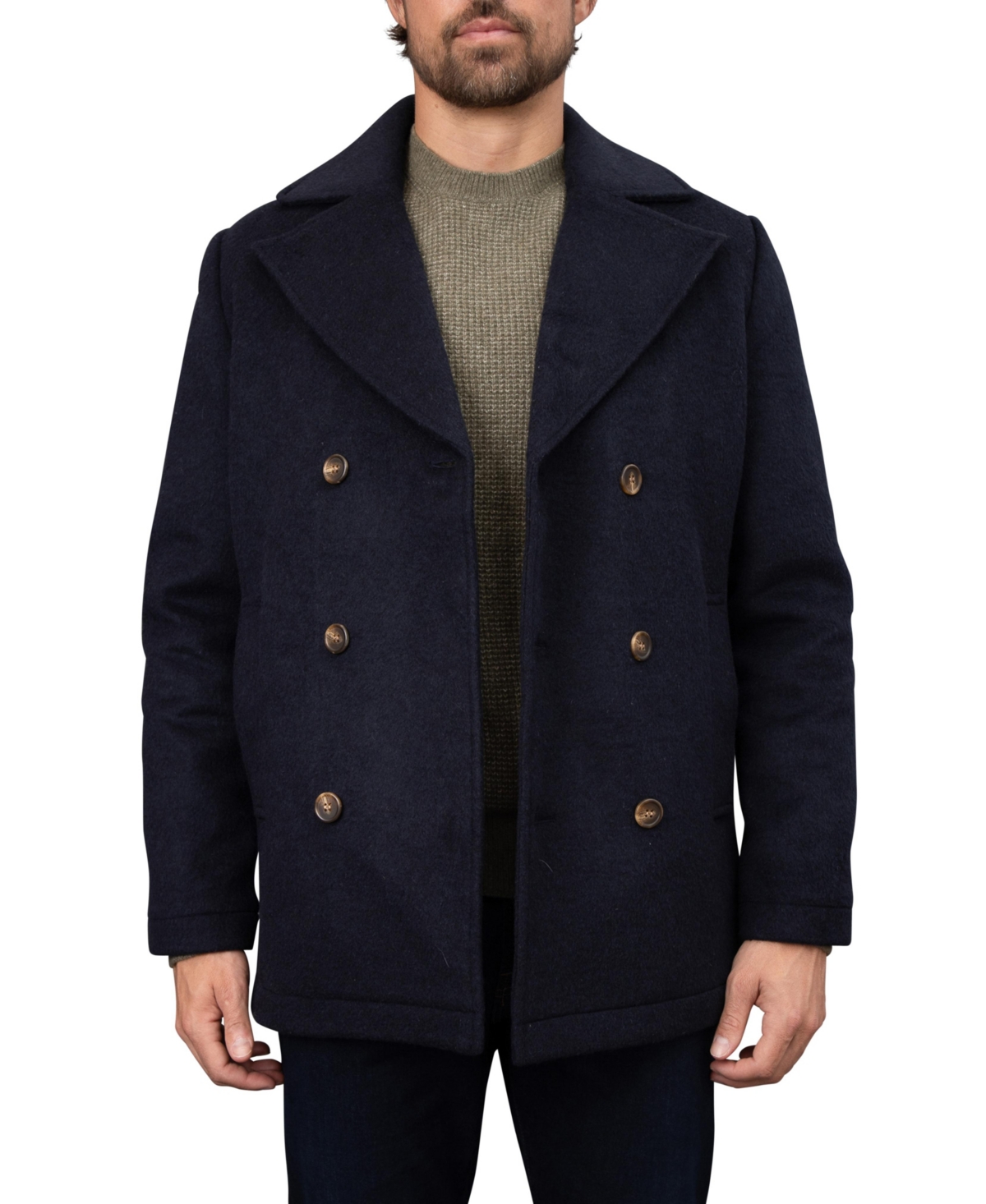 Men's Wool Blend Double-Breasted Peacoat - Navy