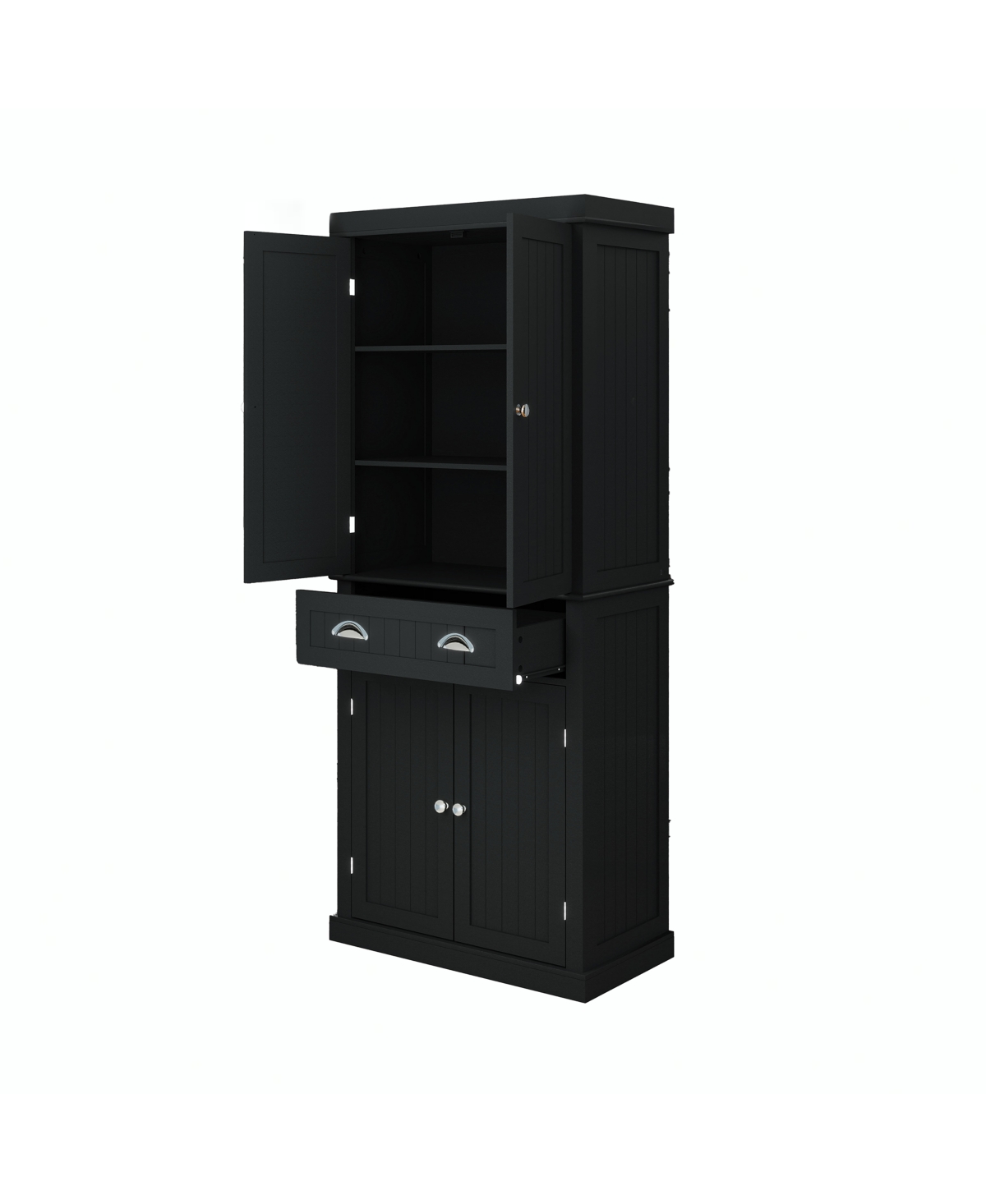 71" Kitchen Pantry Storage Cabinet, with 4 Doors, Drawer, 2 Adjustable Shelves, Freestanding Cupboard for Dining Room Living Room, Laundry-Black