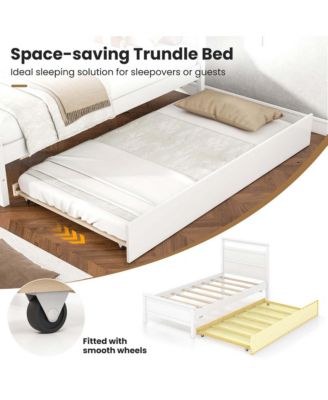 Twin Size Platform Bed with Trundle Pull-out Trundle Headboard & Footboard