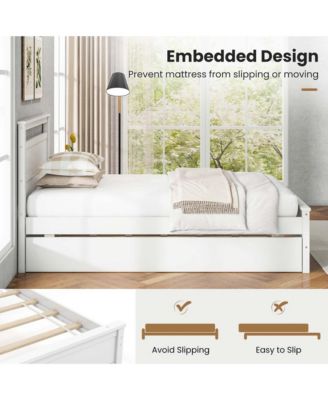 Twin Size Platform Bed with Trundle Pull-out Trundle Headboard & Footboard