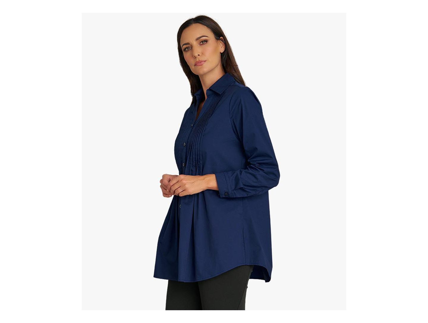Женский топ Stella Carakasi Long Sleeve Cotton Poplin Pintuck Tunic, цвет: Тёмно-синий — фото 3