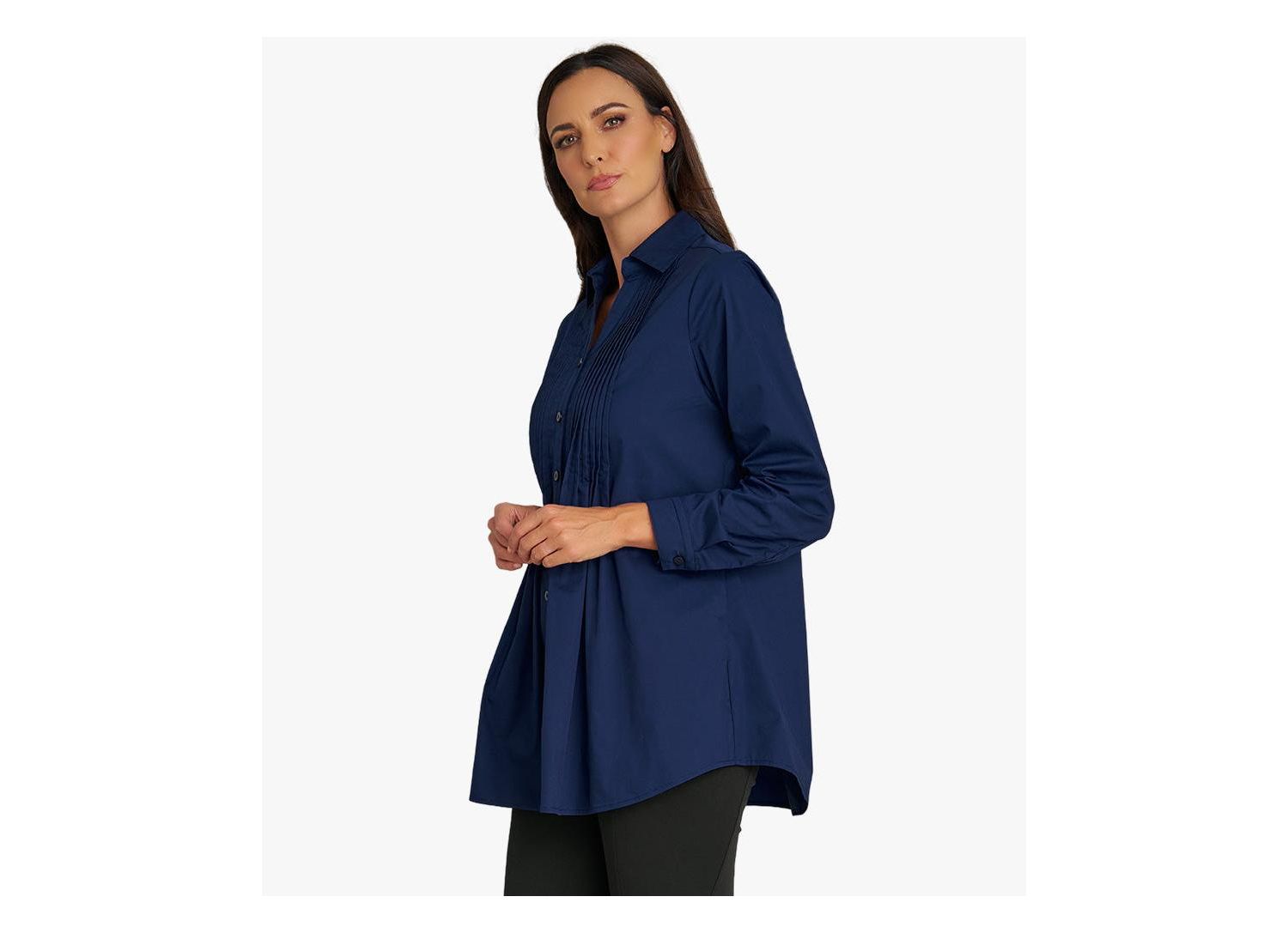 Women's Long Sleeve Cotton Poplin Pintuck Tunic