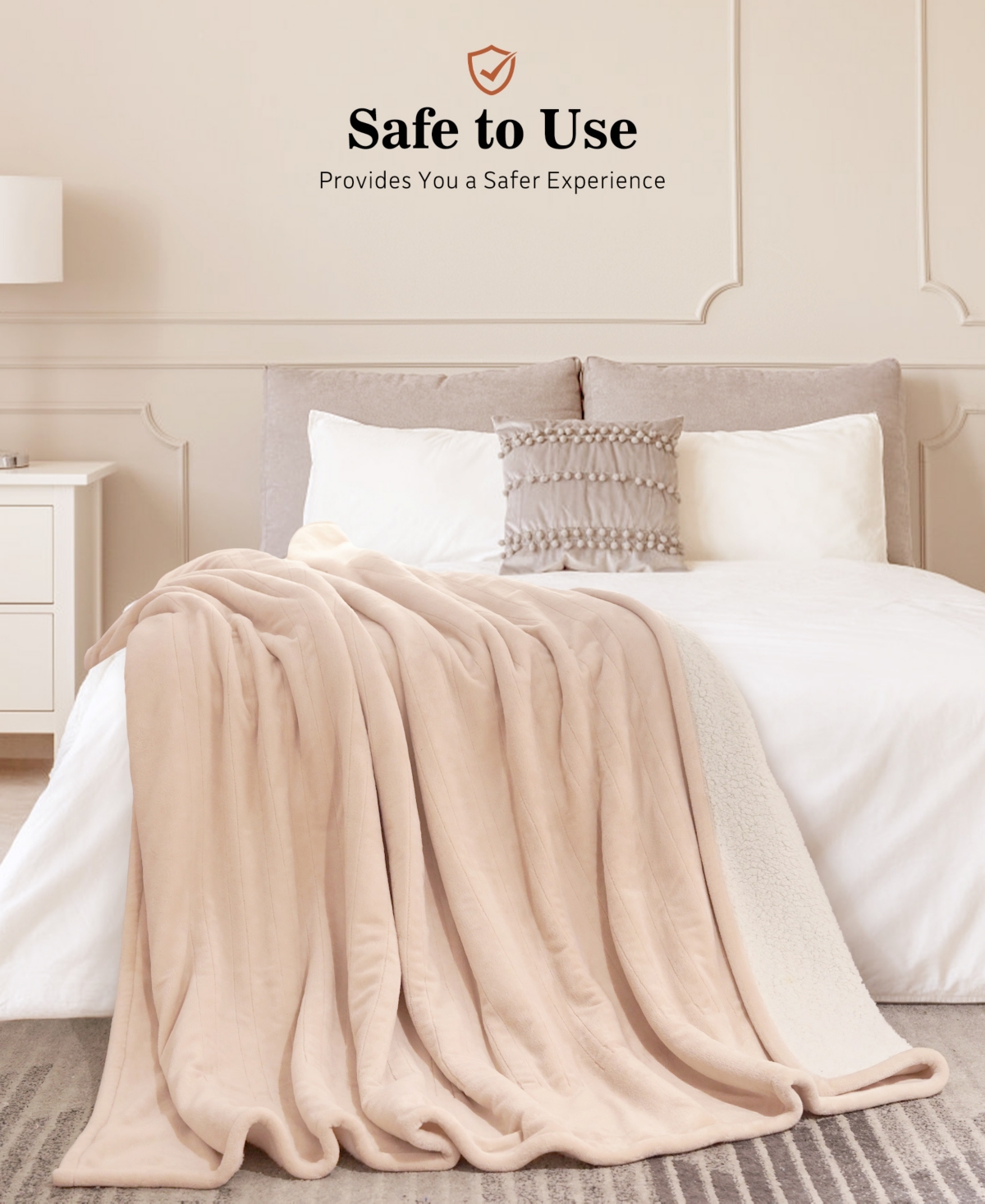 Sealy Heated Flannel And Sherpa Blanket, King In Beige