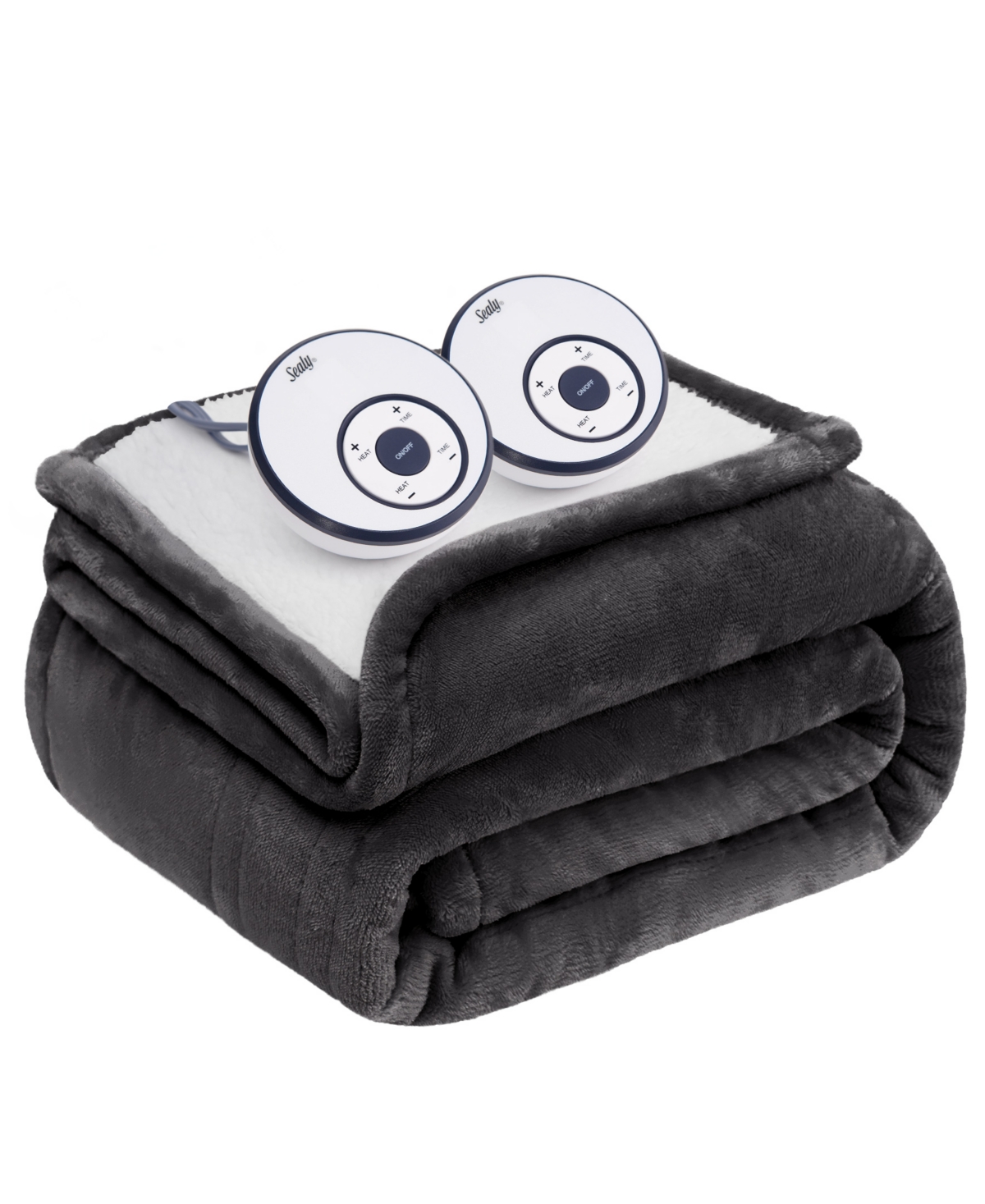 Sealy Heated Flannel And Sherpa Blanket, King In Charcoal