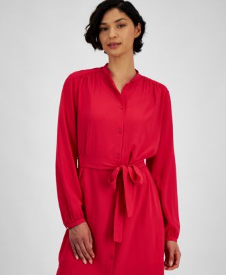 Women's Solid-Color Band-Collar Shirtdress