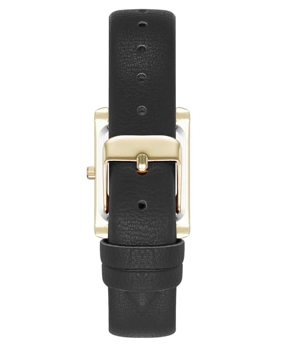 Anne Klein Women's Quartz Rectangular Black Faux Leather And Gold-tone Alloy Metal Watch, 24mm In Black,gold-tone