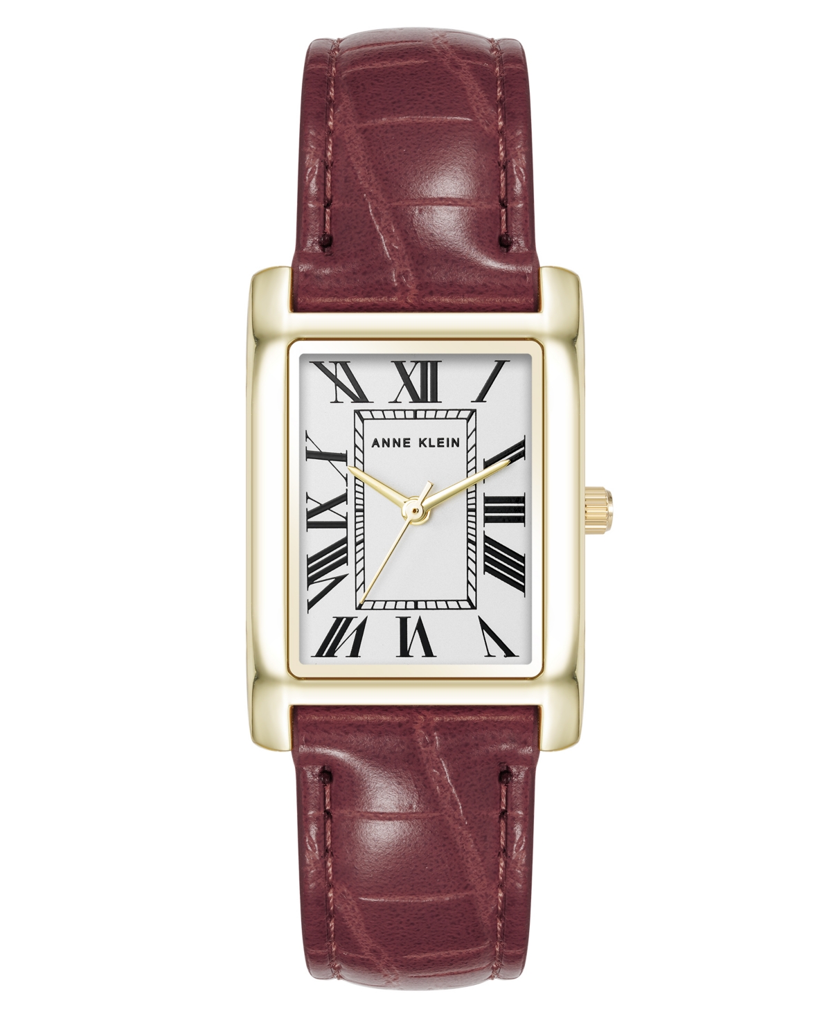 Anne Klein Women's Quartz Signature Red Crocograin Leather And Gold-tone Alloy Metal Watch, 25mm In Red,gold-tone