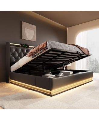 King Upholstered Bed with LED Lighting, Storage, and USB Charging Ports