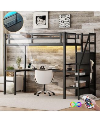 Twin XL Loft Bed with L-Shaped Desk and Wardrobe