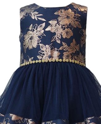 bonnie jean gold dress Little Girls Tiered Foiled Floral Party multi-colour beaded mini