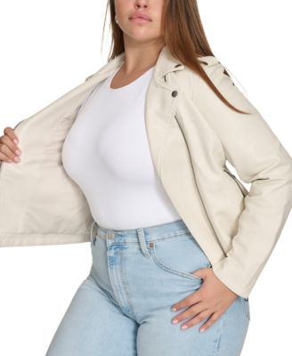 Plus Size Trendy Faux Leather Moto Jacket