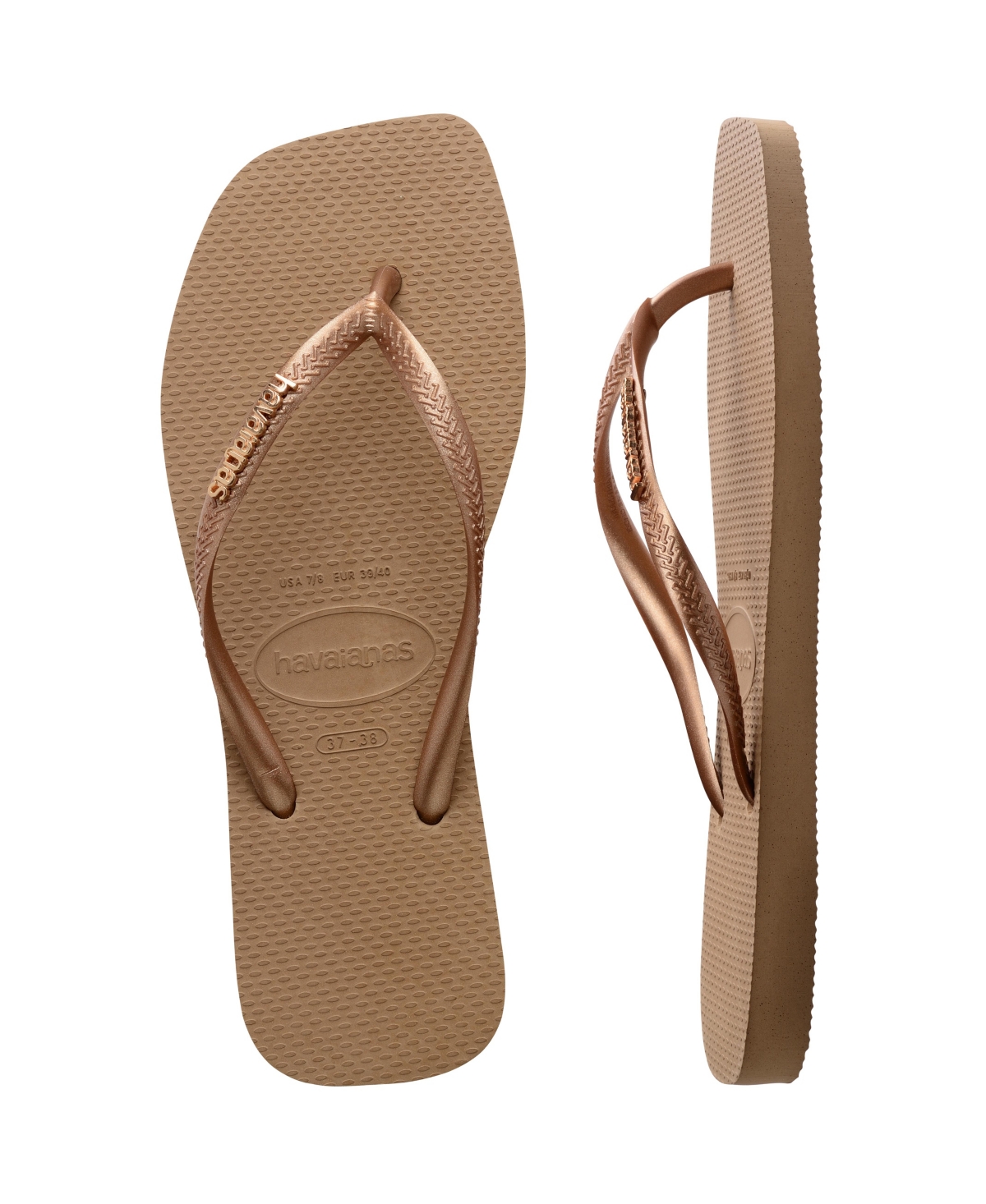 Shop Havaianas Women's Slim Square Logo Metallic Sandals In Rose Gold