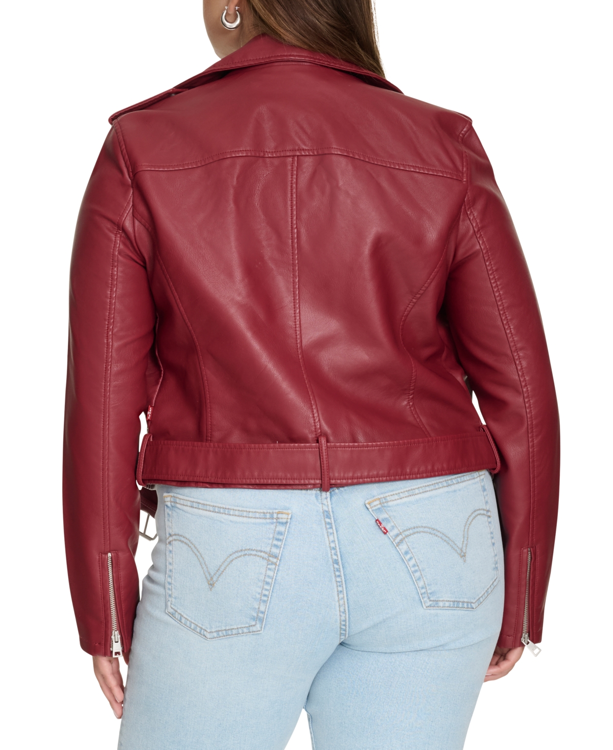 Levi's Plus Size Faux Leather Belted Motorcycle Jacket In Deep Red