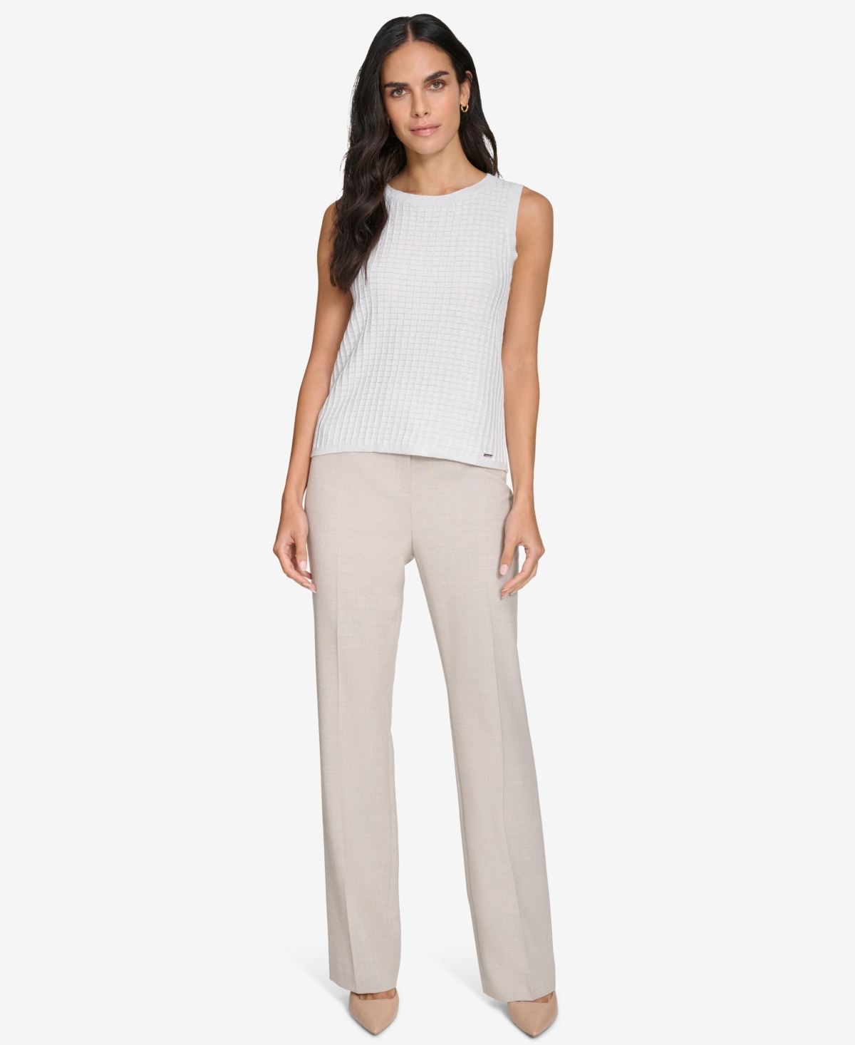 Calvin Klein Women's Crewneck Metallic Sleeveless Blouse -silver