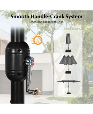 10 Pieces Patio Wicker Dining Set with Double-Sided Patio Umbrella 8 Armchairs