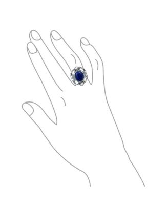 Large Natural Stones Filigree Oval Cabochon Armor Full Finger Statement Oxidized .925 Sterling Silver