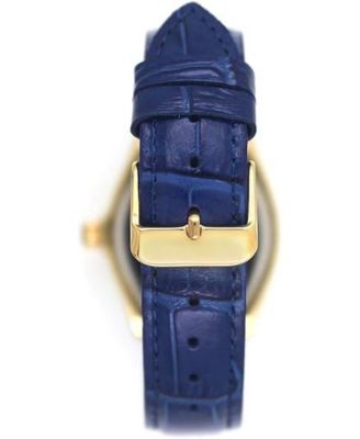 Women's 36mm Blue Watch Barrel Shaped Tank Case Leather Strap