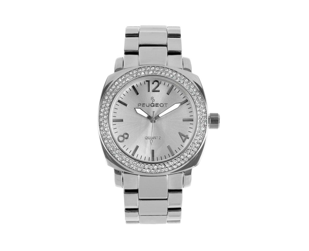 Women's 40mm Silver Boyfriend Bracelet Watch with Crystal Bezel - Silver