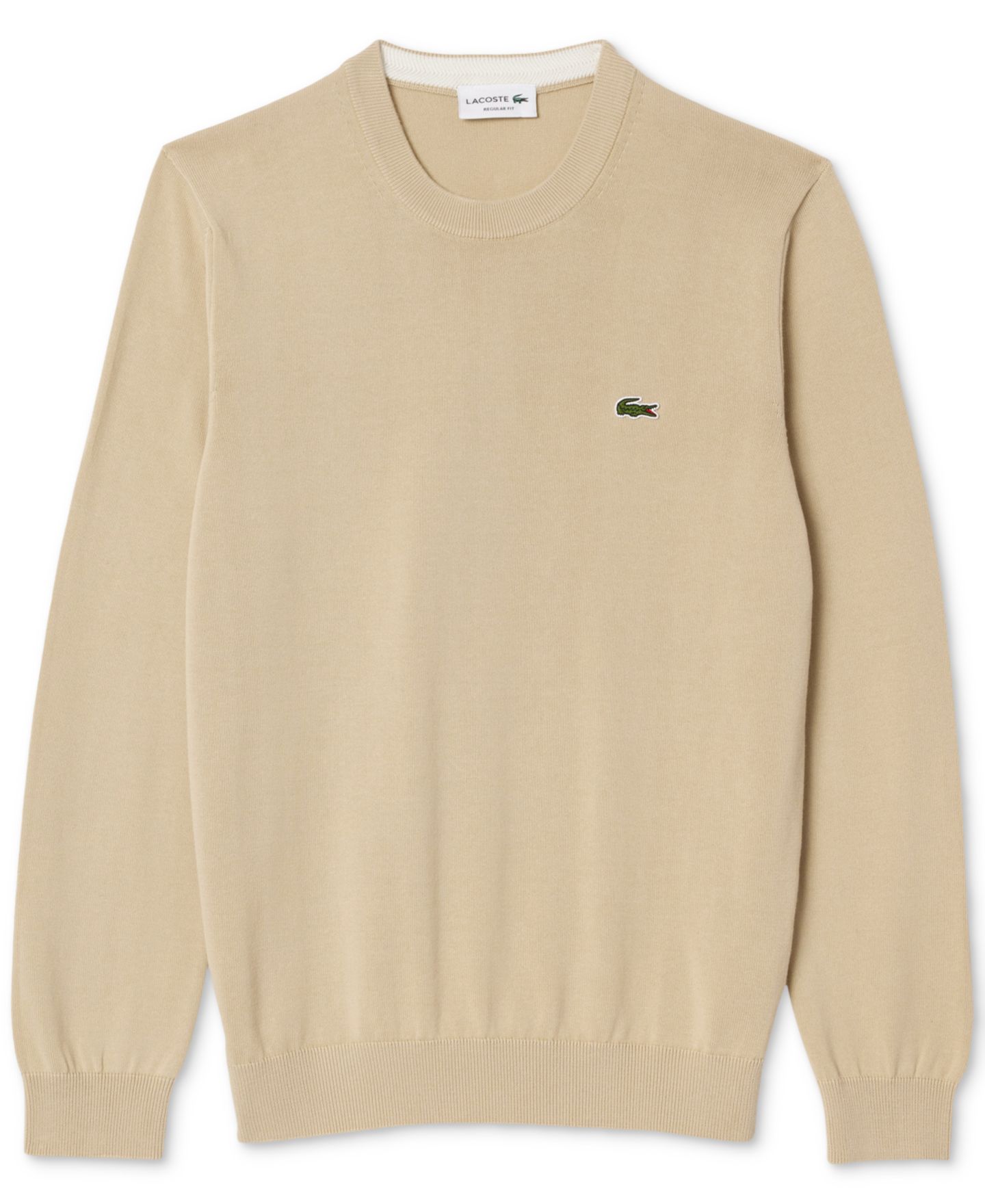 Мужской однотонный свитер Lacoste с крокодилом, цвет: Бежевый — фото 6