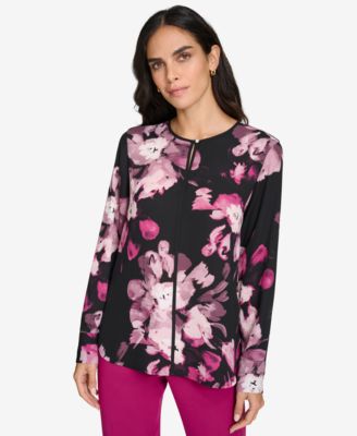 Calvin Klein - Women's Keyhole-Neck Long-Sleeve Blouse
