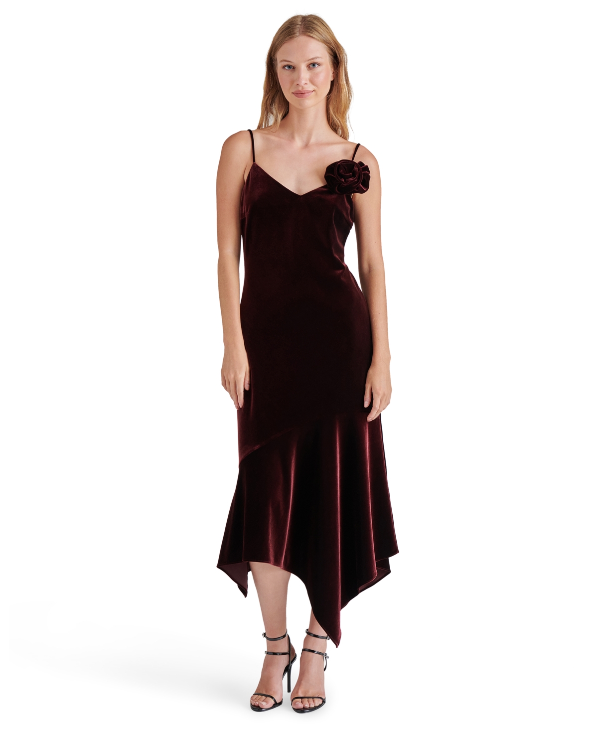 Shop Steve Madden Women's Lucille Velvet Rosette Midi Dress In Wine