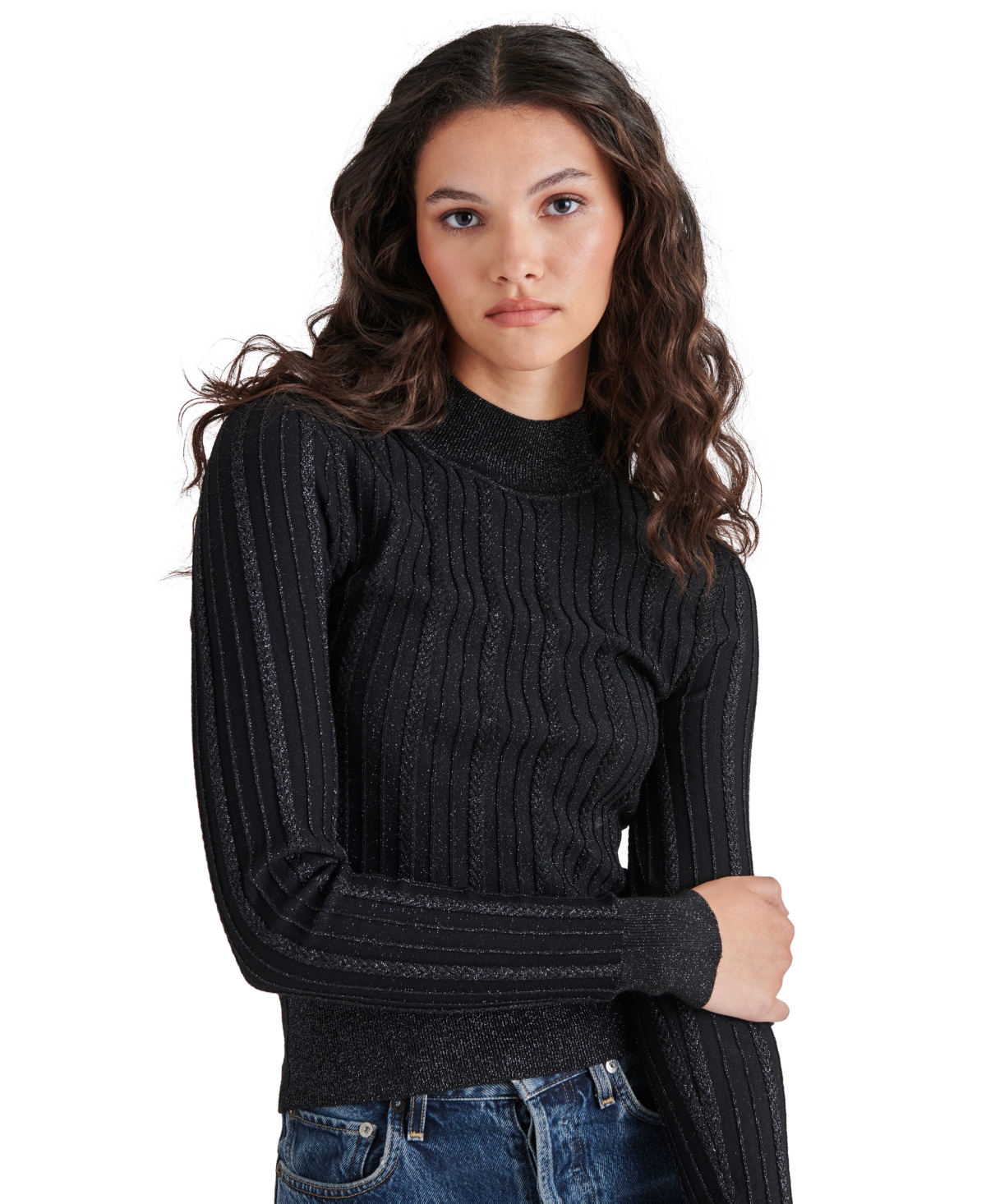 Steve Madden Women's Pamela Metallic Cable-Knit Sweater