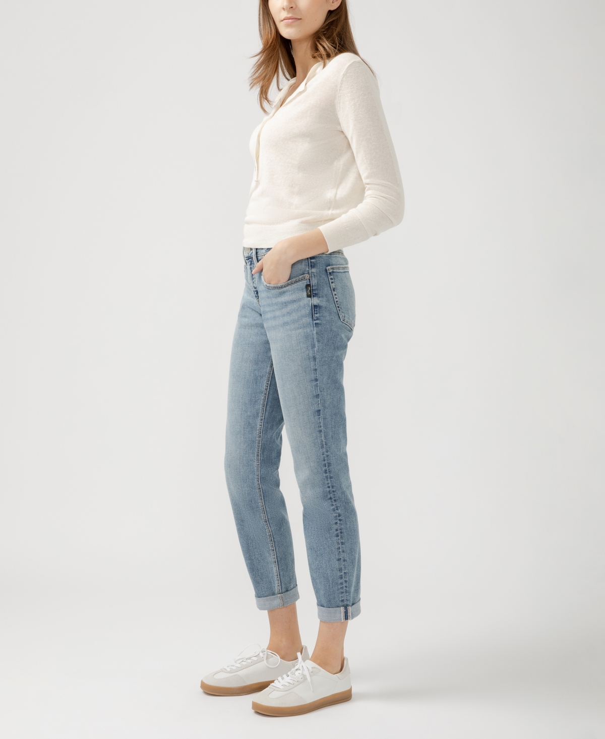 Shop Silver Jeans Co. Women's Boyfriend Mid Rise Slim Leg Luxe Stretch Jeans In Indigo