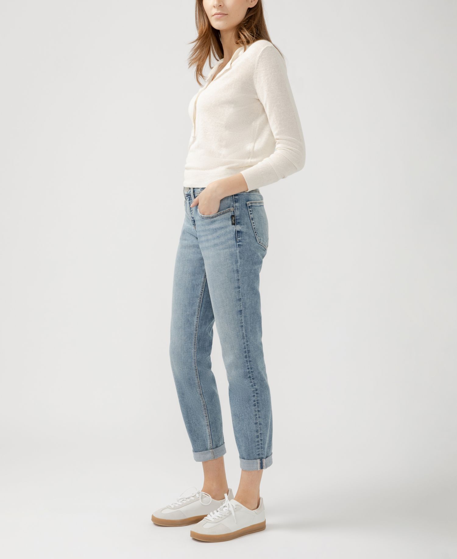 Women's Boyfriend Mid Rise Slim Leg Luxe Stretch Jeans