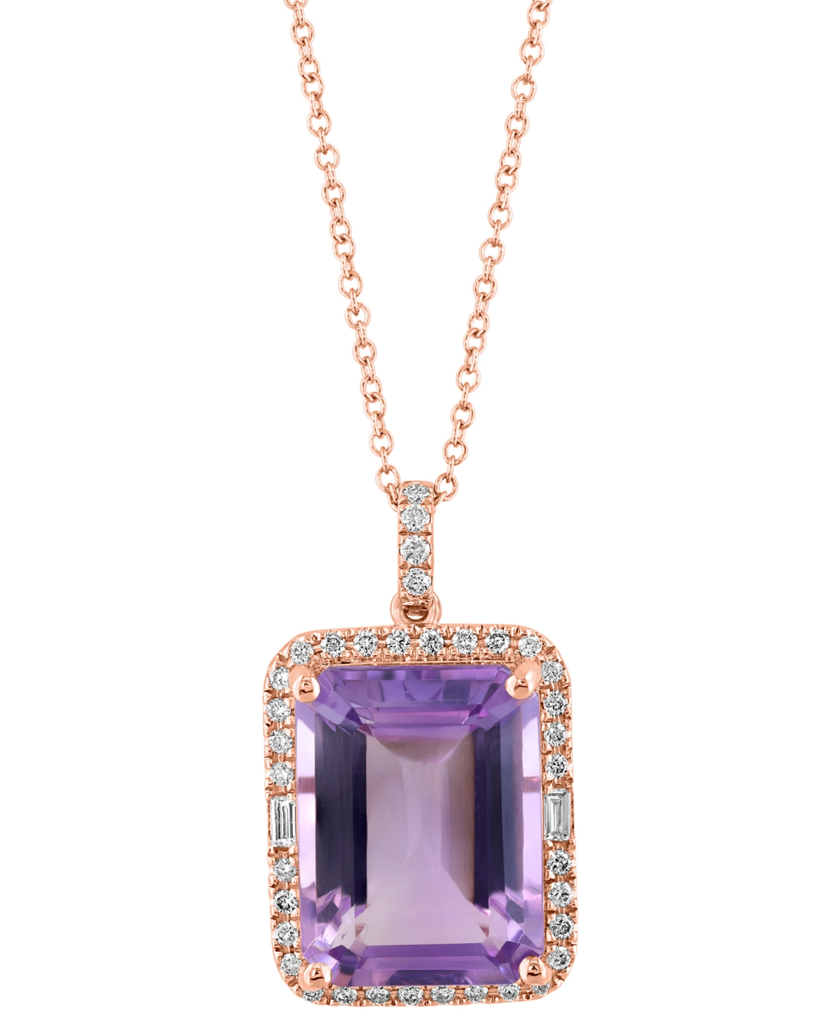 Effy Collection Effy Citrine (11-1/3 Ct. T.w.) & Diamond (1/3 Ct. T.w.) Emerald-cut Halo 18" Pendant Necklace In 14k In Rose Gold