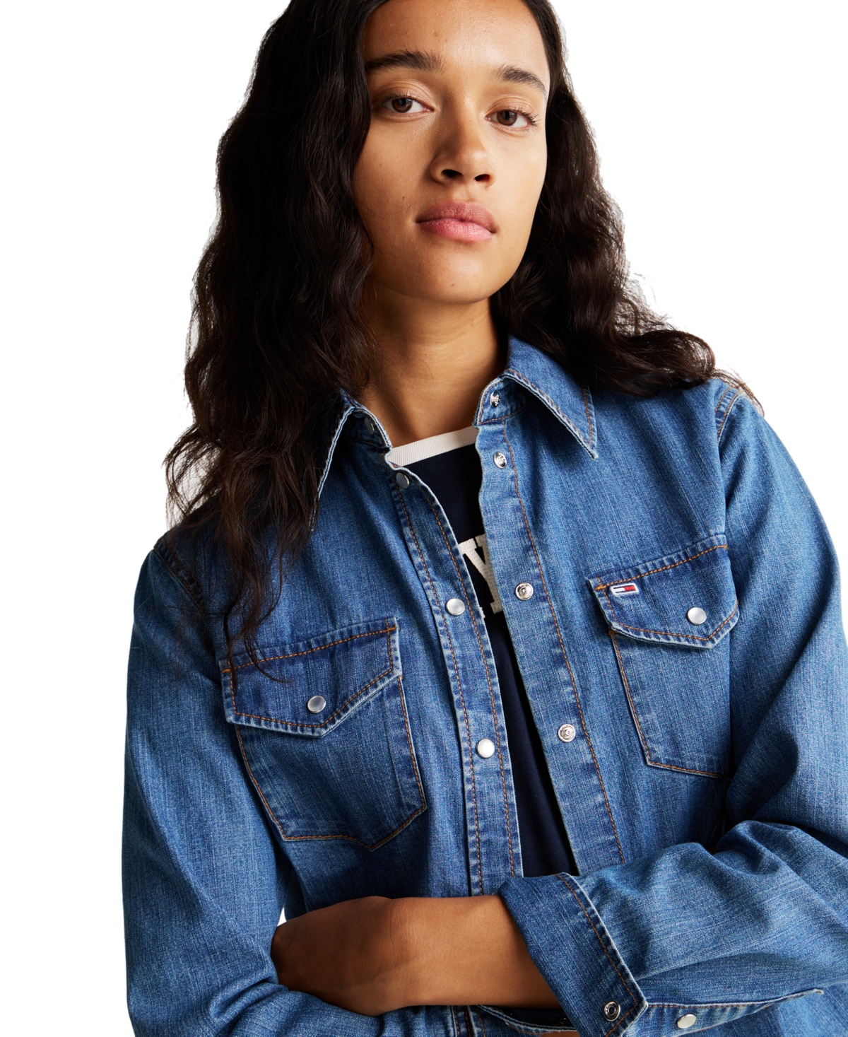Tommy Jeans Women's Western Denim Shirt In Denim Medium