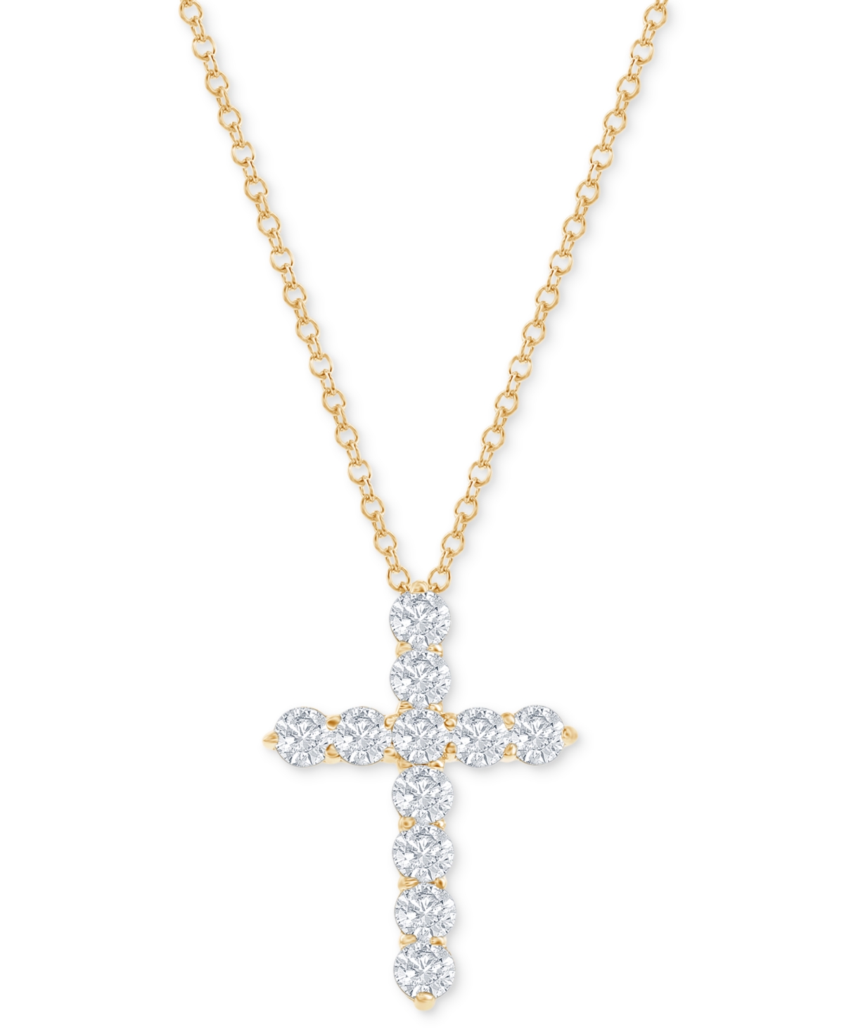 MACY'S DIAMOND CROSS PENDANT NECKLACE (1 CT. T.W.) IN 14K WHITE OR YELLOW GOLD, 16" + 2" EXTENDER 