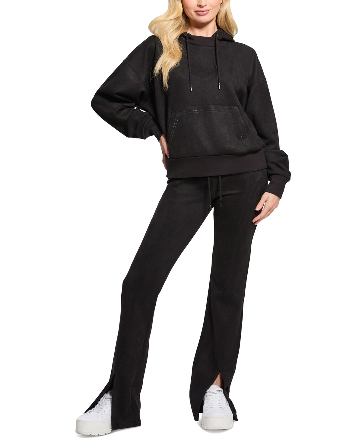 Guess Women's Hooded Scuba Long-Sleeve Faux-Suede Sweatshirt