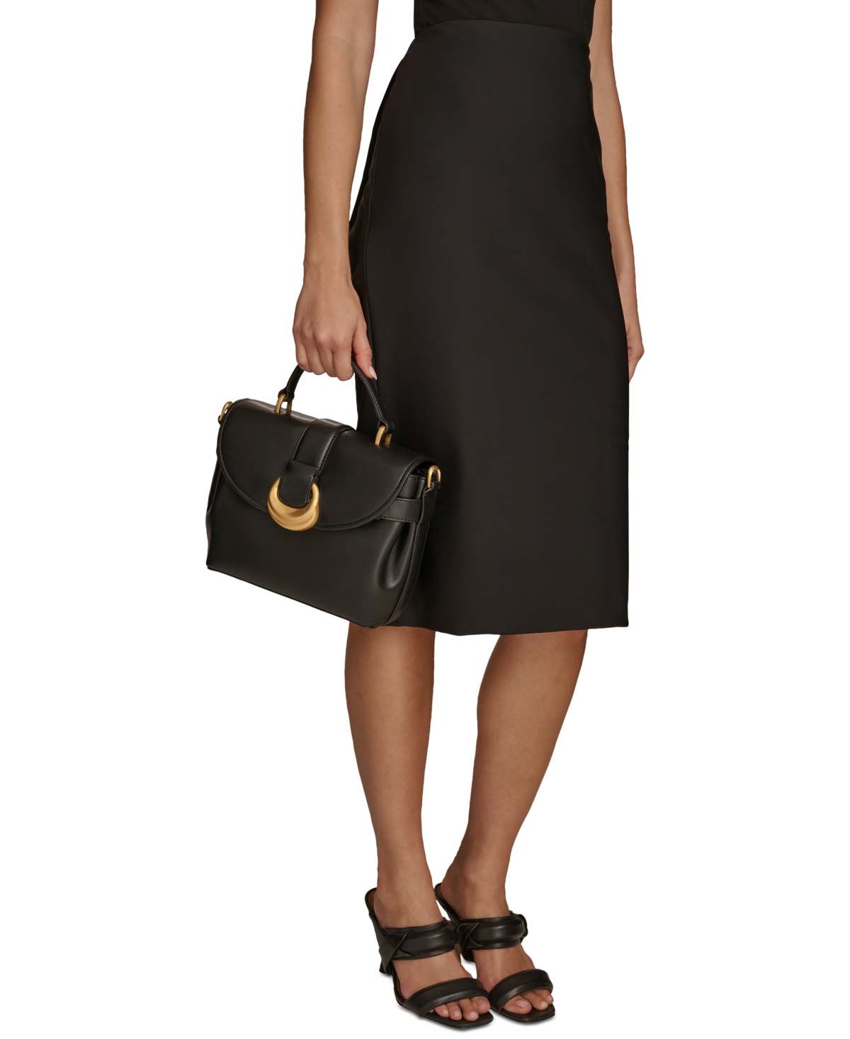Shop Donna Karan Valley Stream Small Leather Satchel In Black,gold