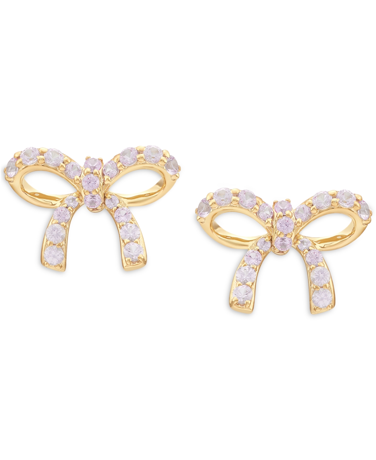 Macy's 2-pc. Set Lab Created Pink Sapphire Bow Pendant Necklace & Matching Stud Earrings (1 Ct. T.w.) In 14 In 14k Yellow Gold Plated Sterling Silver