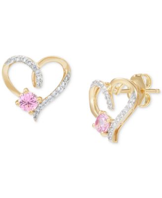 2-Pc. Set Lab Created Pink Sapphire (3/4 ct. t.w.) & Lab Created White Sapphire (1/3 ct. t.w.) Heart Pendant Necklace & Matching Stud Earrings in 14k Gold-Plated Sterling Silver