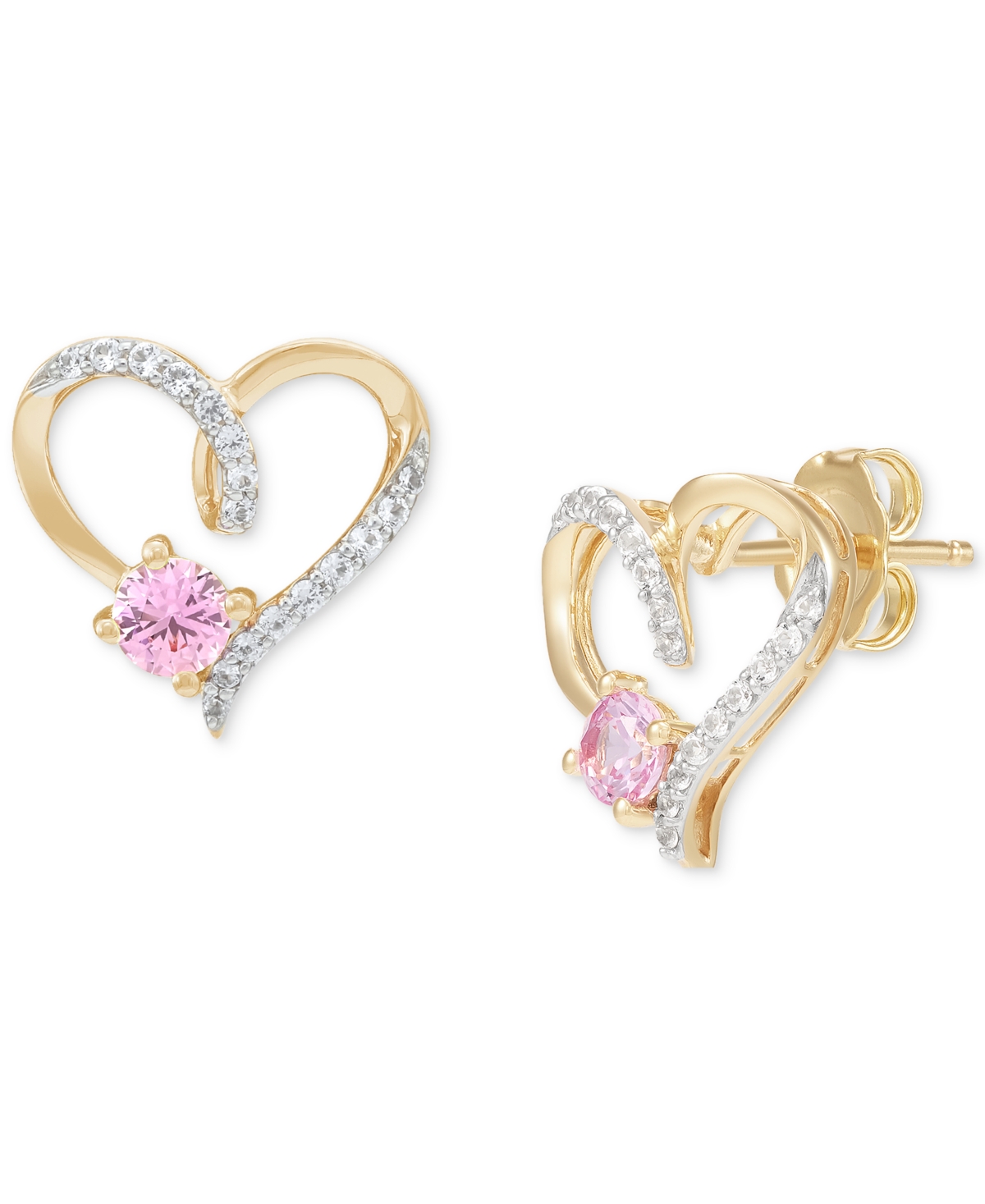 Macy's 2-pc. Set Lab Created Pink Sapphire (3/4 Ct. T.w.) & Lab Created White Sapphire (1/3 Ct. T.w.) Heart In 14k Yellow Gold Over Sterling Silver