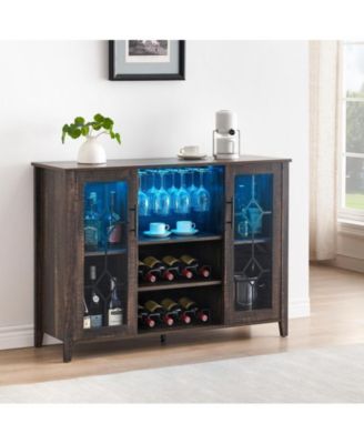 Wine Bar Cabinet with Led Light,Home Coffee Cabinet with Wine and Glass Rack,Kitchen Buffet Sideboard with Storage,Liquor Cabinet for Bar,Dining Room,Kitchen(Dark Rustic Oak)