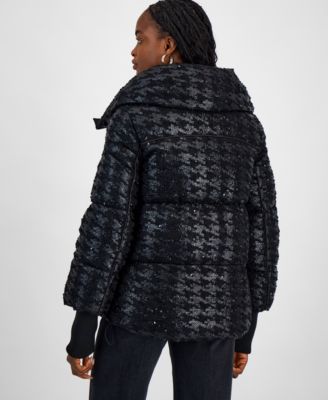 GUESS Women's Melie Houndstooth Puffer Jacket 