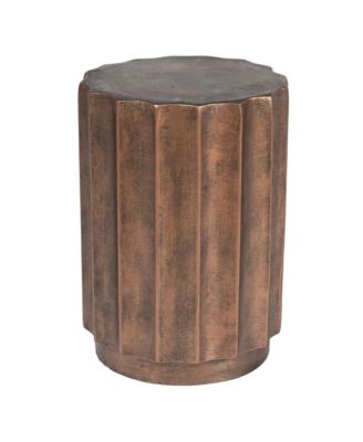 Weathered Copper Cement Fluted Round Indoor Outdoor Side and End Table