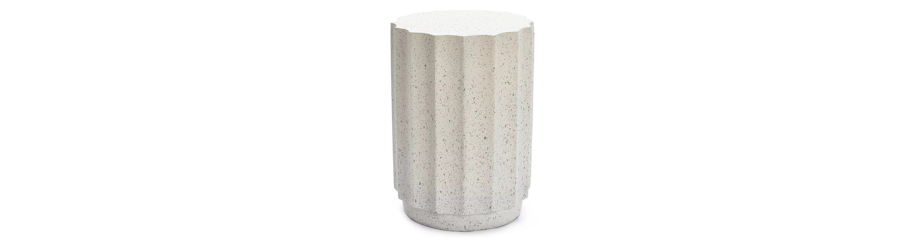 LuxenHome Off White with Gray Cement Fluted Round Indoor Outdoor Side and End Table