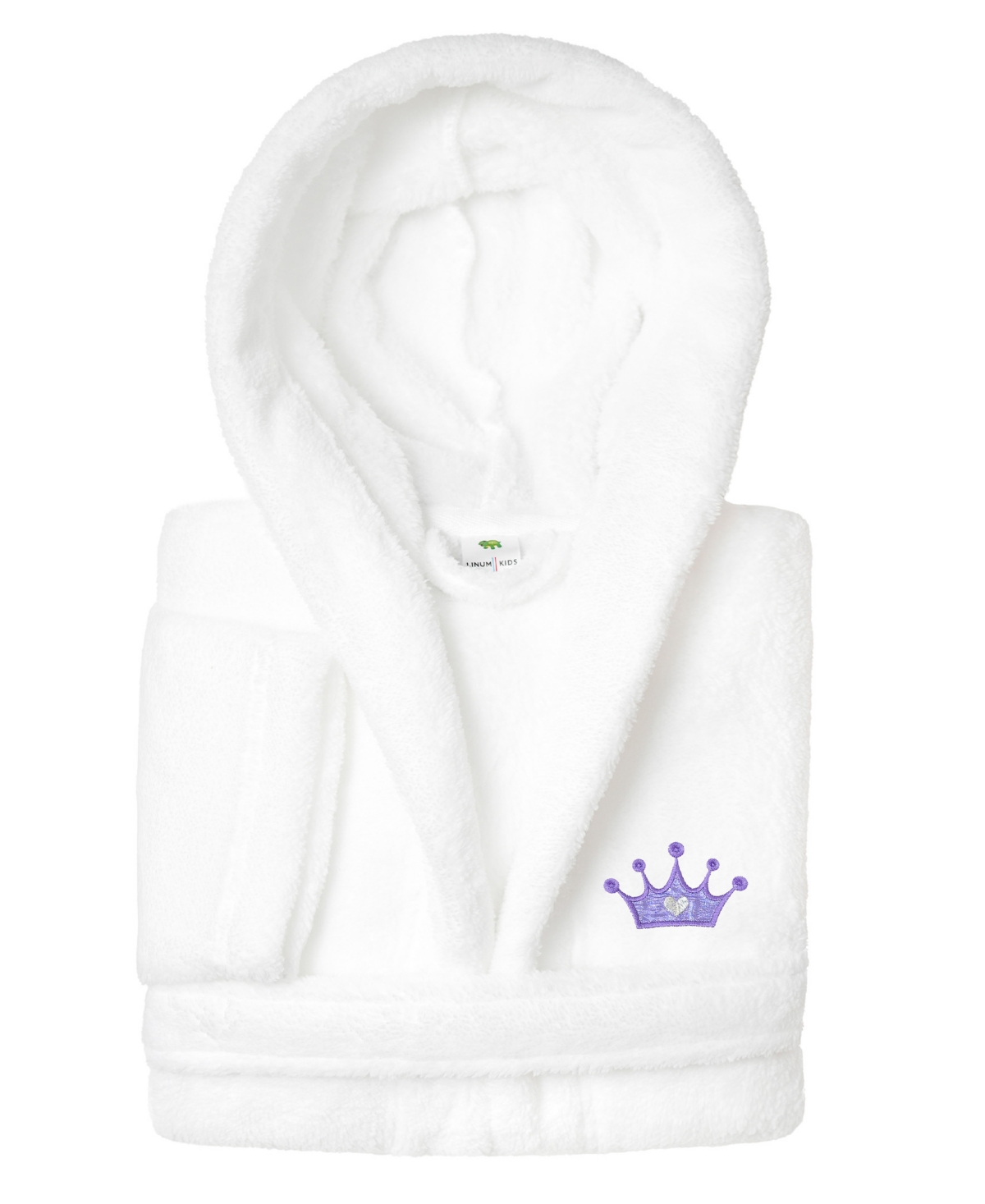 Linum Home Kids Crown Super Plush Double Brushed Hooded Bathrobe In White,purple