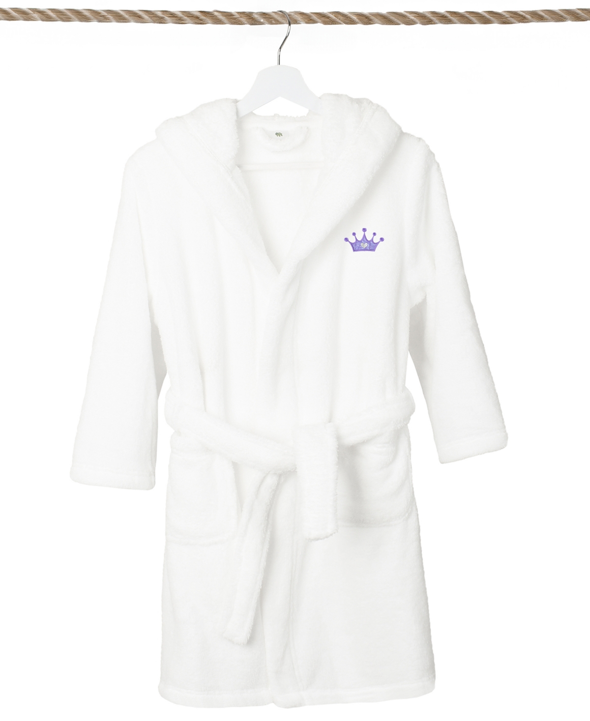 Linum Home Kids Crown Super Plush Double Brushed Hooded Bathrobe In White,purple
