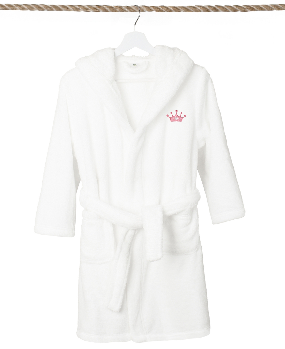 Linum Home Kids Crown Super Plush Double Brushed Hooded Bathrobe In White,pink