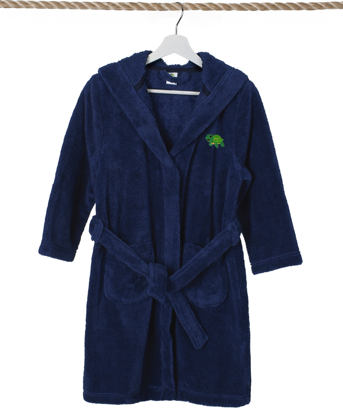 Linum Home Kids Turtle Super Plush Double Brushed Hooded Bathrobes In Navy
