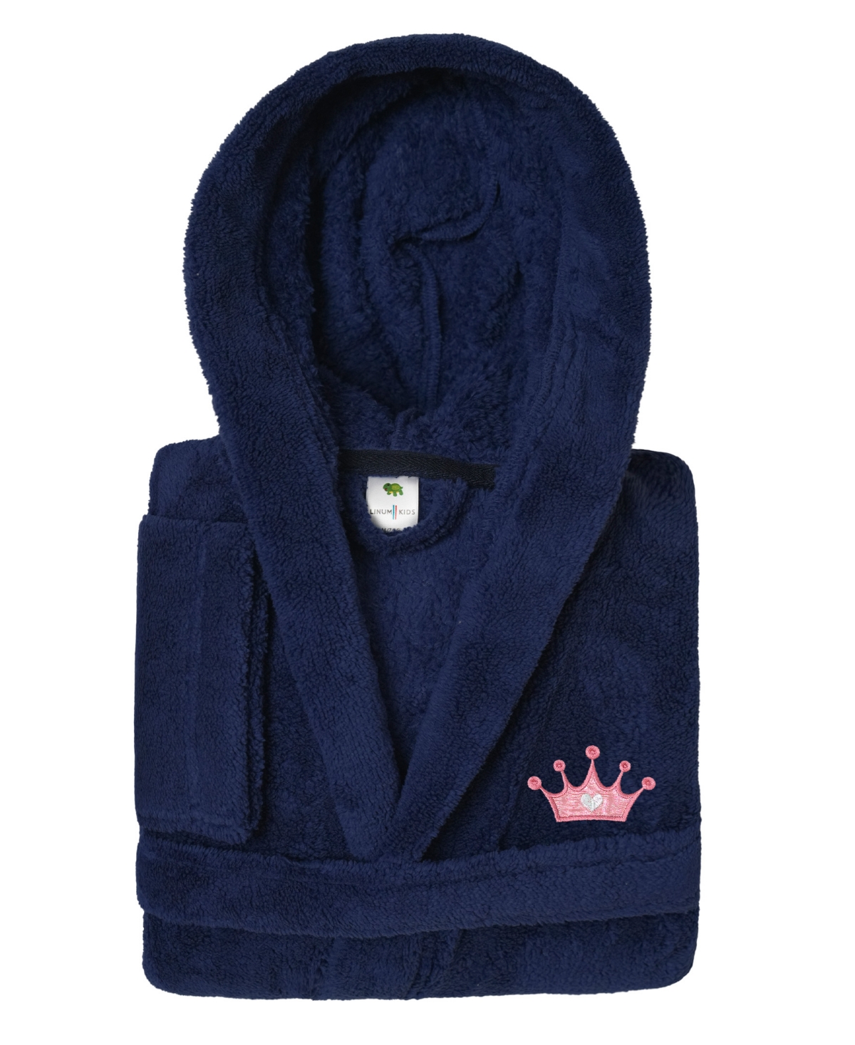 Linum Home Kids Crown Super Plush Double Brushed Hooded Bathrobe In Navy,pink
