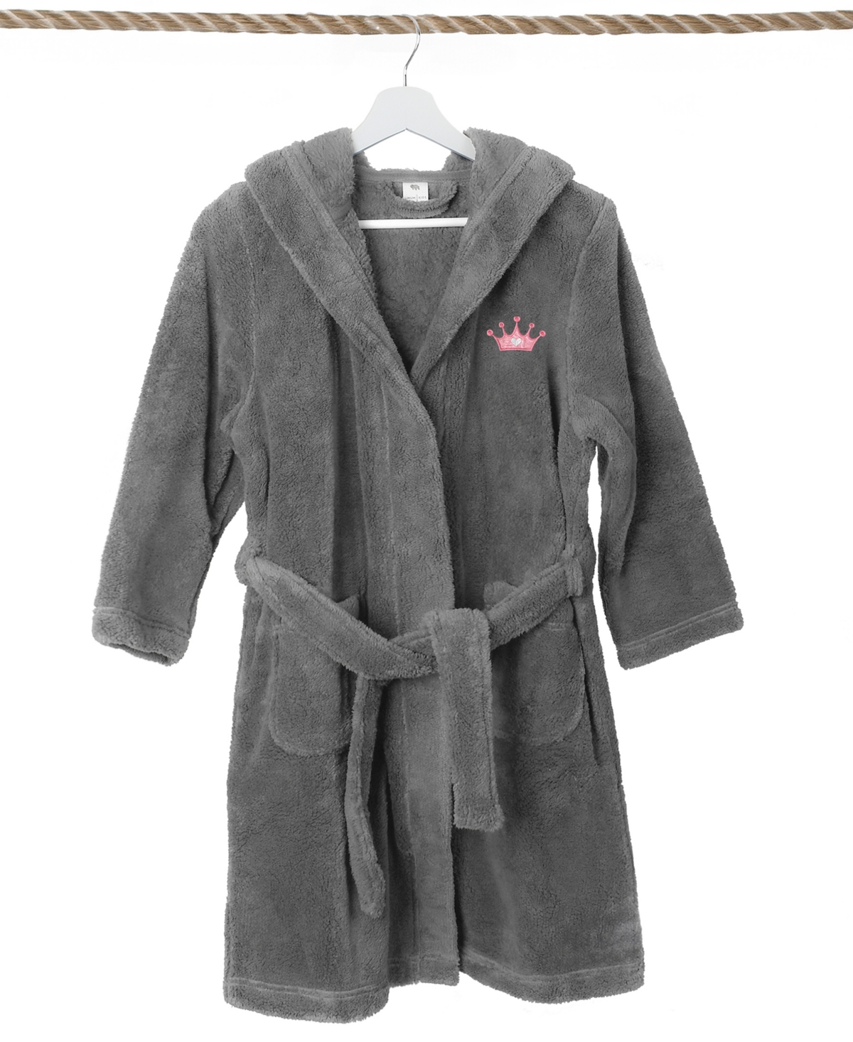 Linum Home Kids Crown Super Plush Double Brushed Hooded Bathrobe In Grey,pink