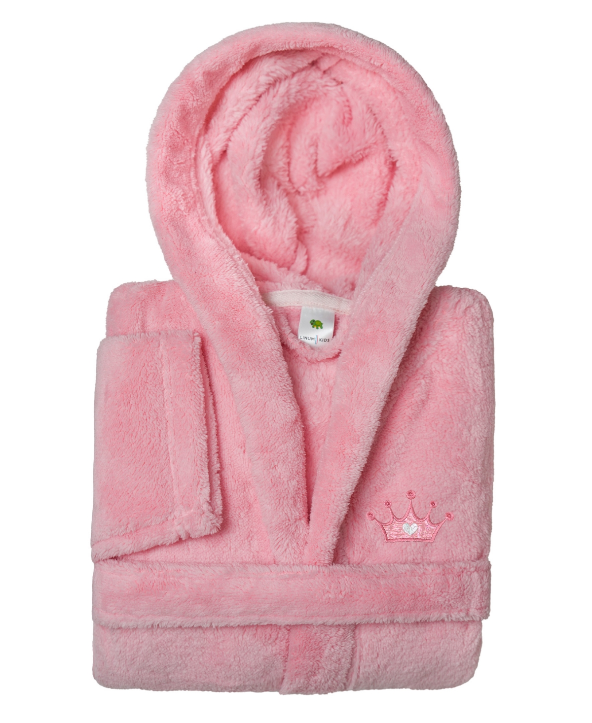 Linum Home Kids Crown Super Plush Double Brushed Hooded Bathrobe In Pink,pink