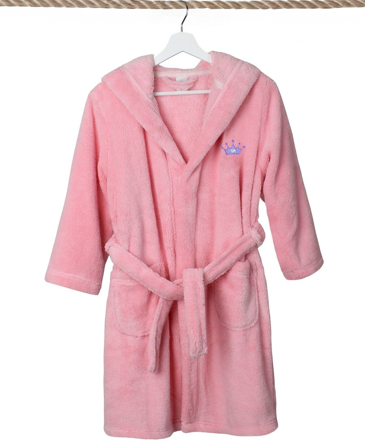 Linum Home Kids Crown Super Plush Double Brushed Hooded Bathrobe In Pink,purple